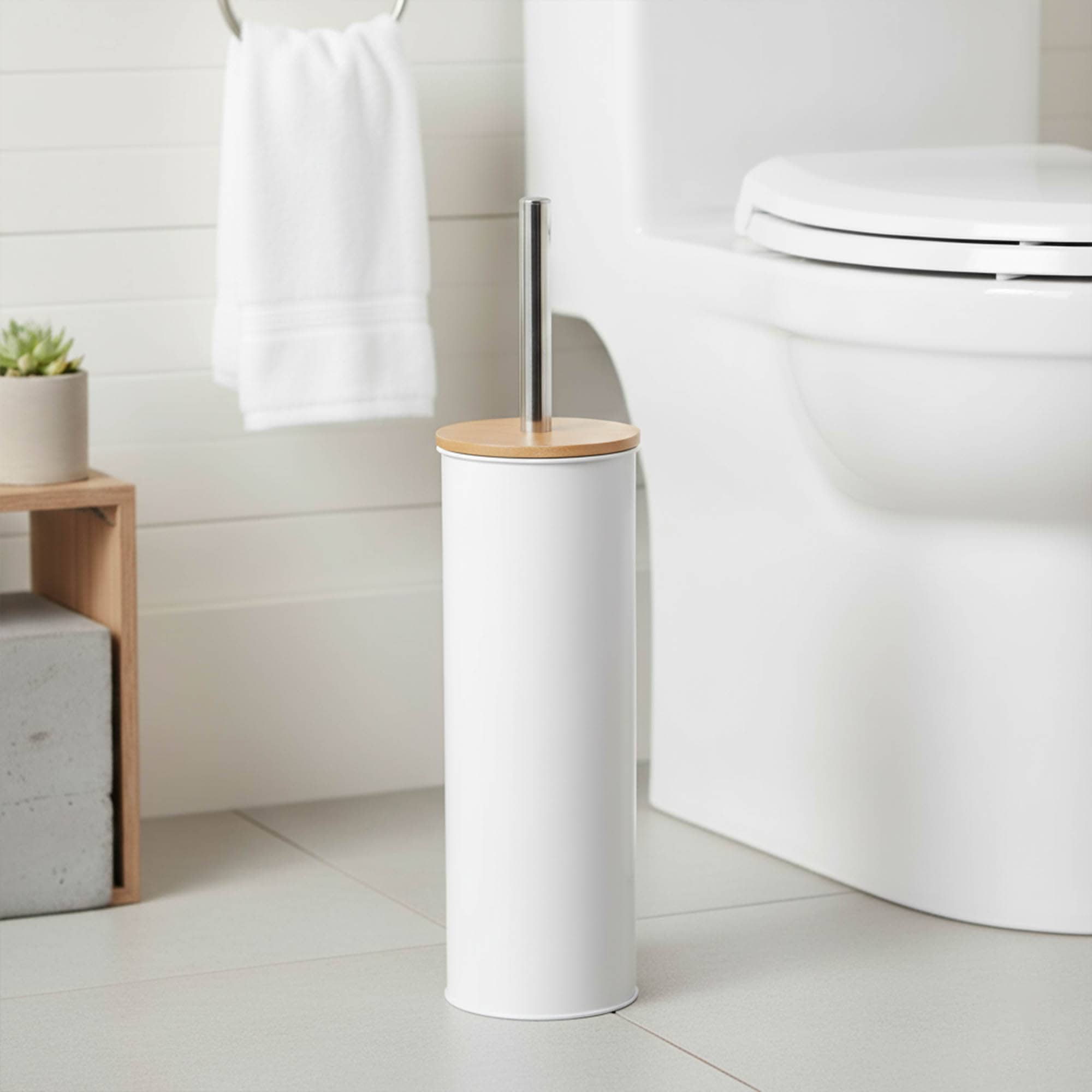 evideco-brosse-wc-blanc-m-tal-couvercle-bambou-support image 2