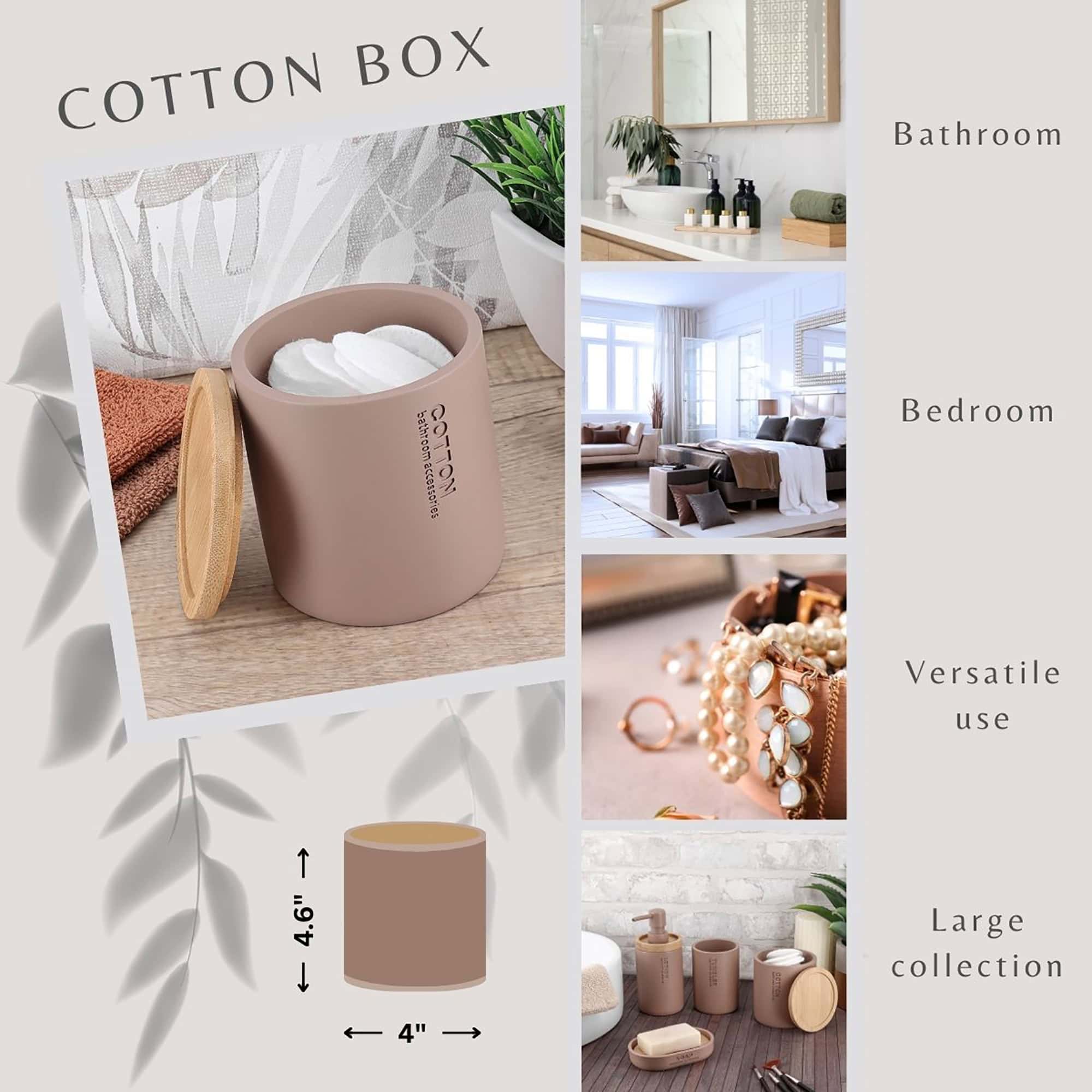 evideco-bathroom-accessories-bo-te-coton-cappuccino-couvercle-bambou image 2