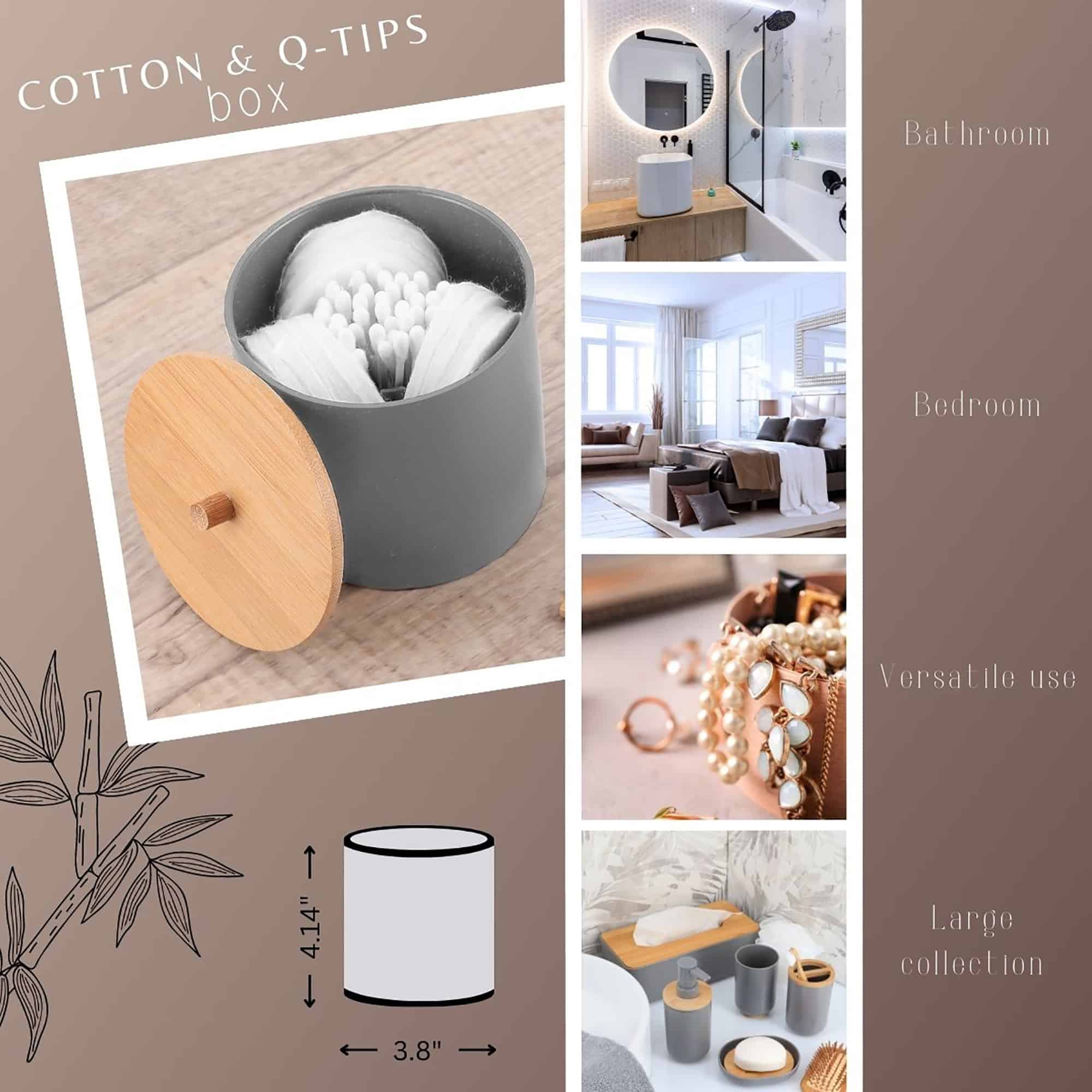 evideco-bathroom-bo-te-coton-tige-gris-couvercle-bambou-padang image 3