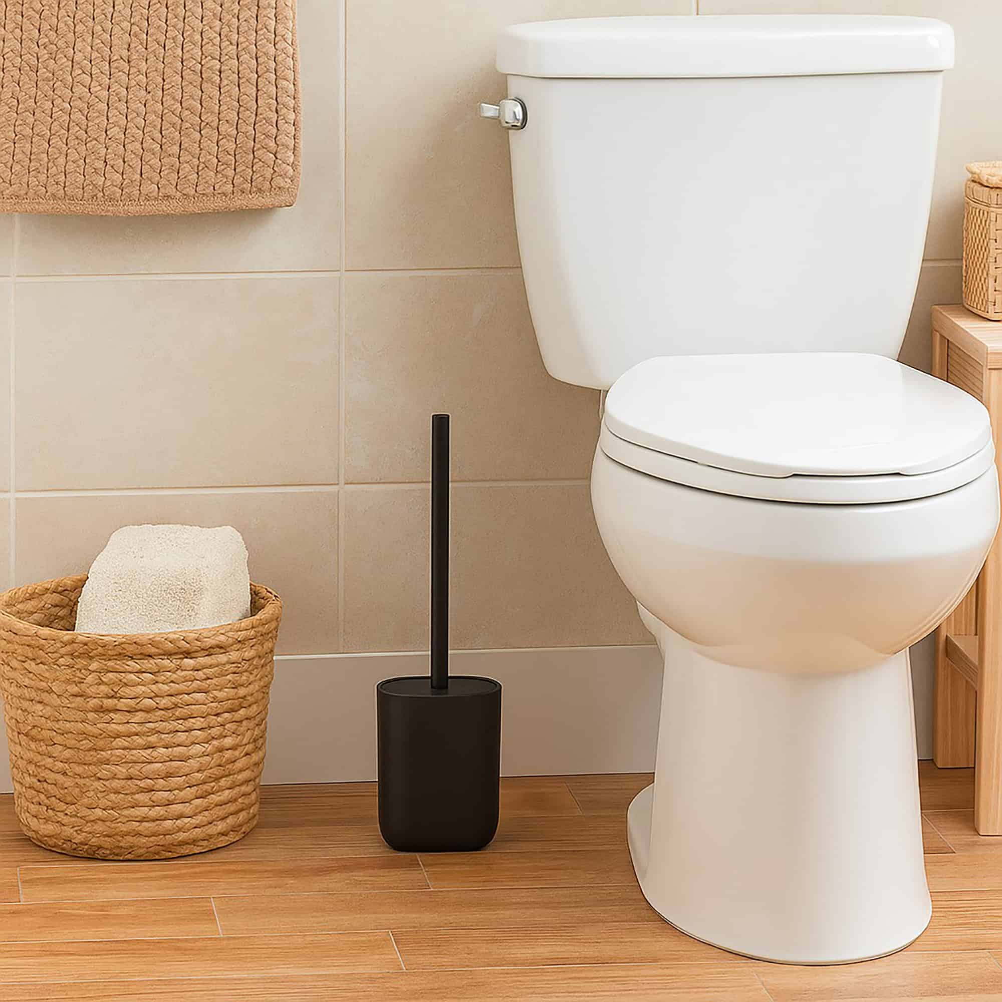 evideco-brosse-wc-ovale-noire-silicone-avec-support image 1