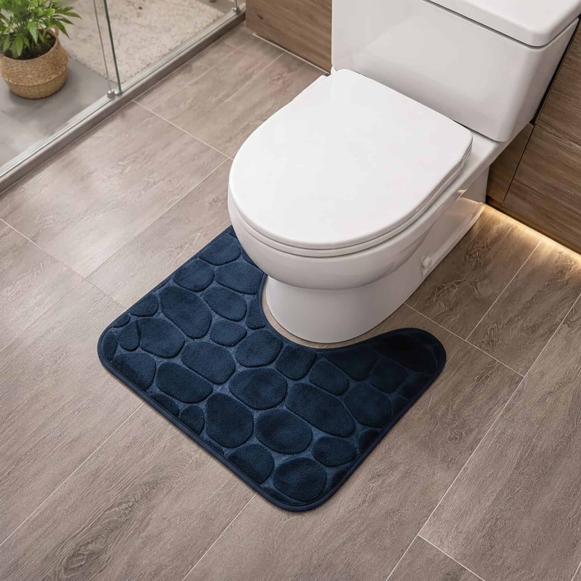 evideco-bathroom-mats-tapis-wc-contour-18x20-bleu-marine-m-moire-de-forme image 1