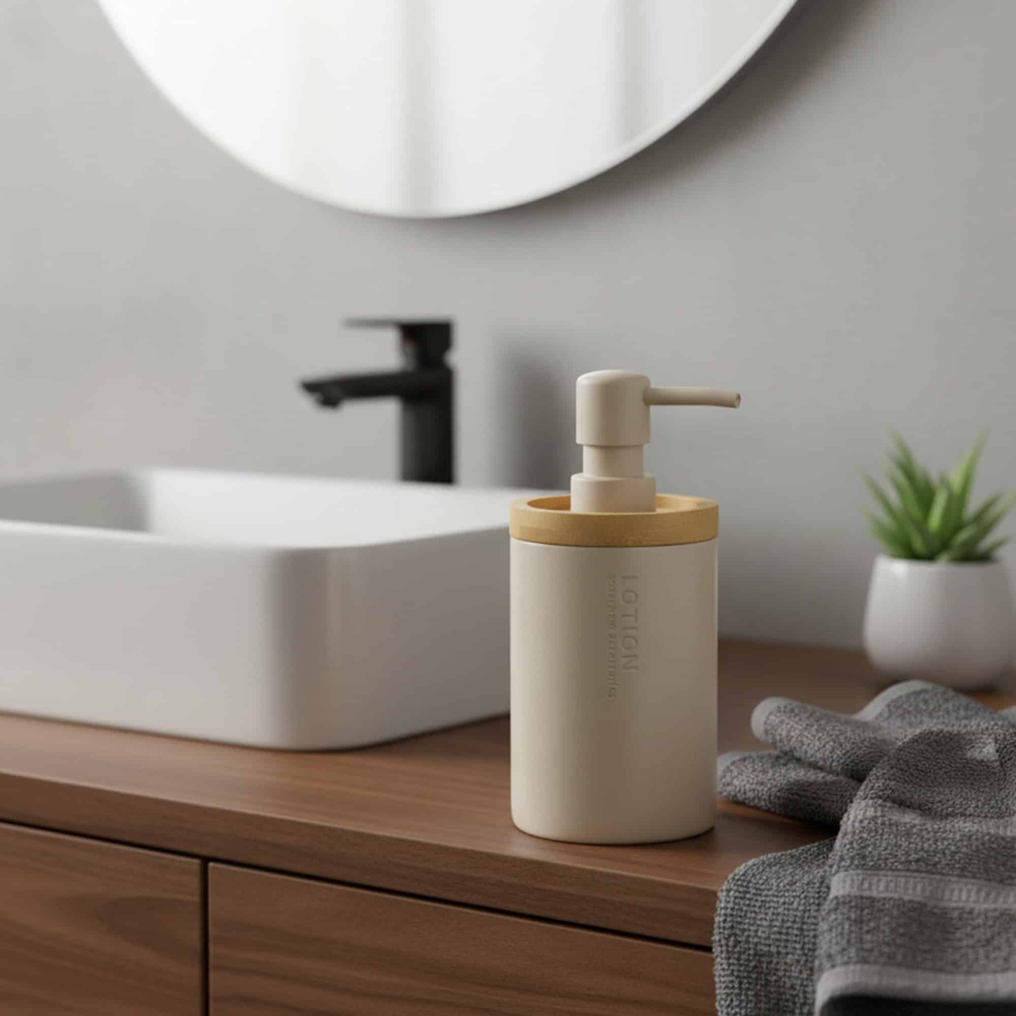evideco-matte-beige-distributeur-savon-beige-bambou image 1